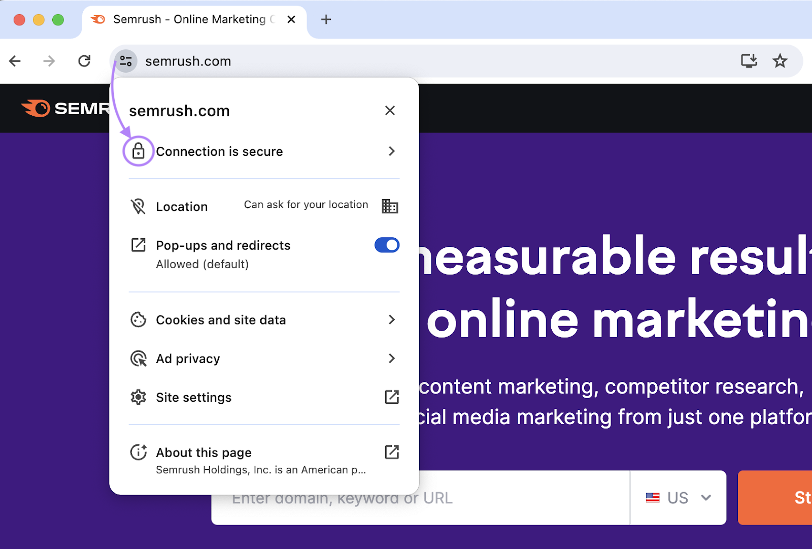 "Connection is secure" padlock next to the "sr03.myamztools.com" in the browser’s address bar