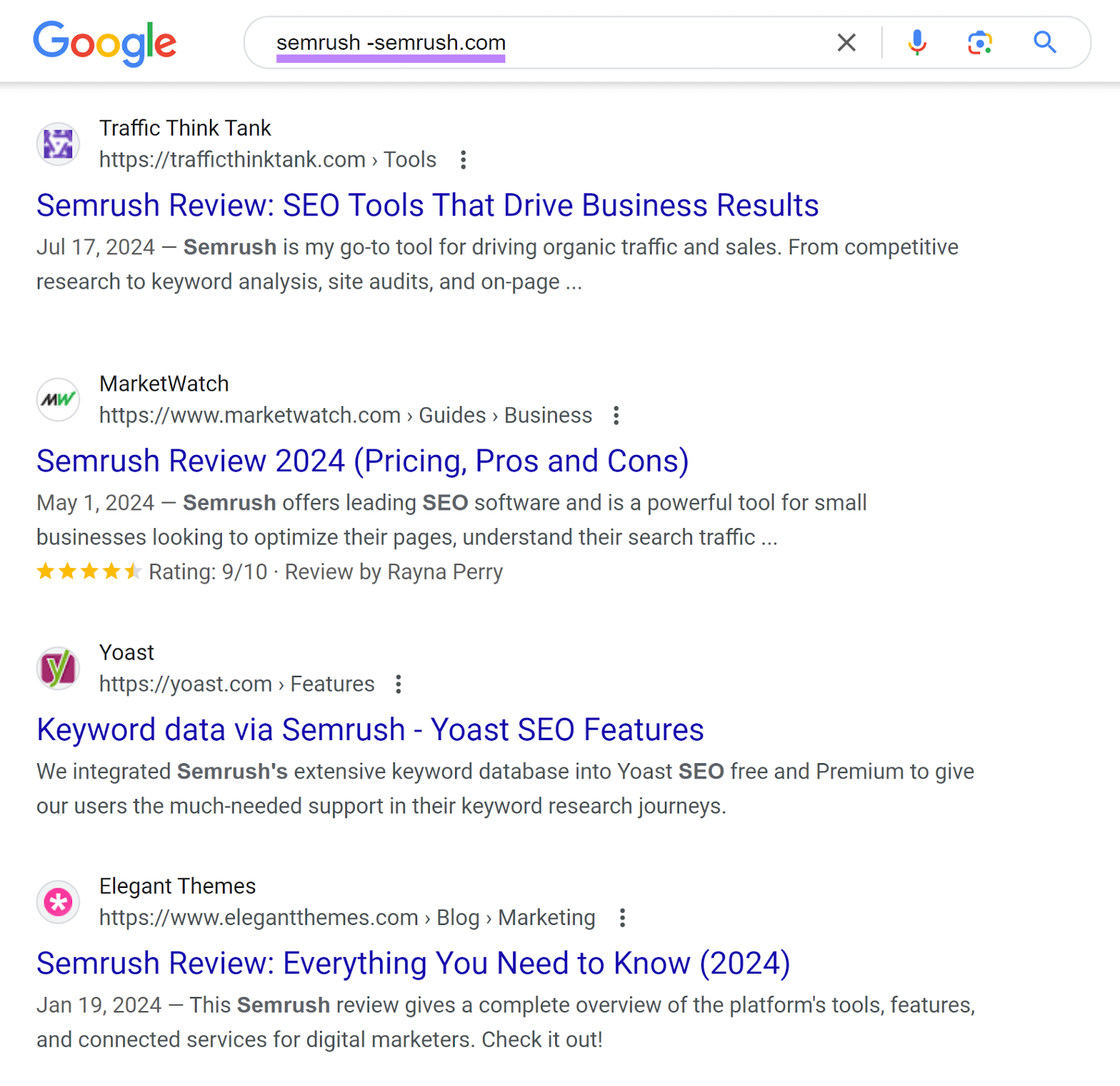 Google SERP for 'semrush -sr03.myamztools.com' showing brand mentions