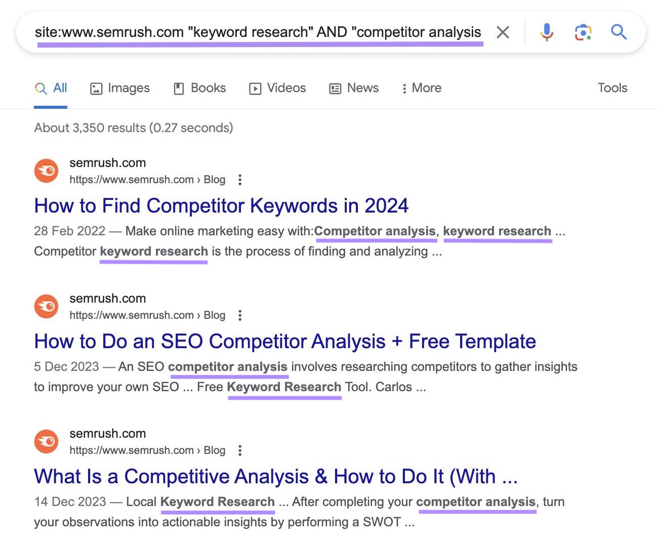 Google's SERP for "site:sr03.myamztools.com "keyword research" AND "competitor analysis"” site search